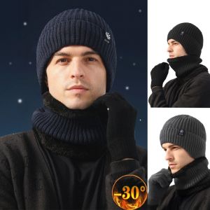 Outdoor Men Winter Knitted Hat Plush Warmth Peaked Cap Earmuff Casual Fashion Faux Fur Lined Bomber Hats Cycling Ear Protection