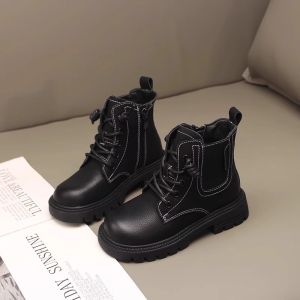 Genuine Leather Martin Boots for Girls And Boys Spring Autumn Style Childrens Short Boots British Style Flat Bottom Rubber Sole