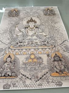 Five-Part Manshu White Drawing Manuscript Calligraphy and Painting Fine Pen Buddha Statue Traditional Chinese Painting Authentic Xuan Paper HD Micro-Jet Antique Hanging Shaft Decoration