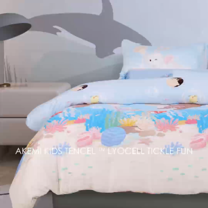 AKEMI Kids HeiQ Allergen Pureprotect Cotton Pillow + Lyocell Tickle Fun Fitted Sheet Set 900TC (Super Single) Iris (Bundle Set)