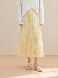 INMAN | Vacation Suitable A-Line Skirt Flared Hem Adjustable Waist Slimming Floral 2026 New Summer to Autumn