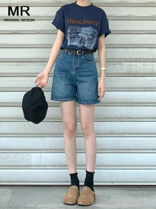 Retro Wash High Waist Jeans Shorts Women Summer New Loose Slim Straight Five-Quarter Middle Pants Deep Color Anti-Wrinkle