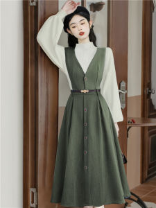 French Style Retro Fancy Knitting Sweater Suspender Skirt Winter Skirt Suit Fall and Winter Match with Coat Inner Wear Two-piece Set