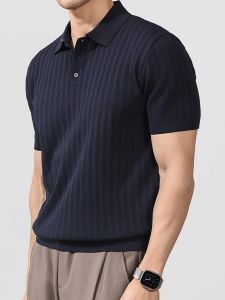 Cool and Stylish Mens Ice-Cold Silk Knitted Polo Shirt for Summer Trendy Brand Polo Shirt with a Collared Design Perfect for