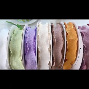 2.5cm x 9m Wrinkled Ribbon Linen Wave Edge Ribbons for Bridal Bouquets Gifts Wrapping Wedding Decor