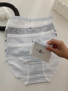 IEUHIA 5 Chiếc Quần Lót Cotton Nữ Giữa Eo Có In Hình Nơ Quần Lót Kháng Khuẩn Thoáng Khí Cho Bé Gái Thân Mật Thời Trang Quần Lót