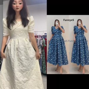 Lovely Puff Sleeve Embossed Church Dress For Women Casual Formal Elegant Floral Midi Dress L2118