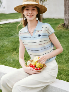 XIANGYING | Stripe Polo Neck Knitwear Slimming Nautical Style Top