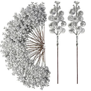 10/20Pcs Christmas Decoration Glitter Berries Artificial Flower Bouquet Christmas Tree Ornaments for Home New Year 2026 Decor