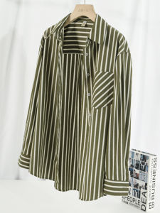 Cotton Striped Shirt Womens Long Sleeve Loose Casual Style Spring Autumn Pure Cotton Comfortable Feel High End French Style Top