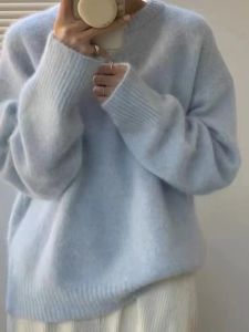 Womens Thickened Bear Velvet Hooded Knitted Sweater Soft Warm Base Layer Autumn Winter New Arrival Korean Style Loose Fit Long Sleeve