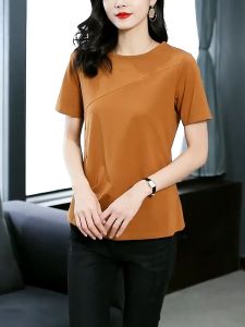 Cotton Blouse Plus Size Womens Summer Loose Mid-length Round Neck Short-sleeved T-shirt