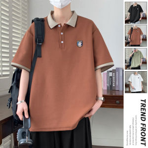 Casual Short Sleeve Polo Shirt for Men Summer Versatile Youthful Campus Style Big Size Trendy T-Shirt Standard Fit Polyester Fiber