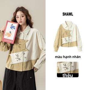 SHANGWEILUO | Áo Dài Tay Thêu Hình Xỏ Kim Bất Đều