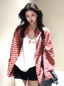 Áo Sơ Mi Chống Nắng Kẻ Caro Đỏ Mùa Hè Phong Cách Mới Cổ Polo Tay Dài Dáng Rộng Thường Ngày Mỏng Cho Nữ