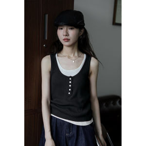 Green Design Sensation Womens Vest Summer New Style Outdoor Wear Suit Commuting Personality Top Simple Match Inner Shirt