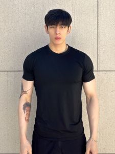 Summer New Style Fitness Sport Casual Short Sleeve Elastic Close-Fitting Quick Dry Breathable Versatile Solid Color Half Sleeve T-Shirt