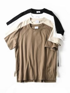 Japanese Style Pure Cotton Washed Shoulder Insert Loose Casual round Neck Short Sleeve T-Shirt Mens Summer Half Sleeve New Model