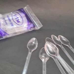 1 PAK 50 pcs SENDOK TEH STG 11cm BENING KECIL TRANSPARAN PUDING CAKE RUJAK SENDOK ES KRIM ICE CREAM CRIM PLASTIK FIM/CANDI ECER