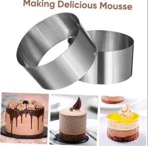 Ring roti bulat stainless steel untuk cetakan kue dan mousse berbagai ukuran 5cm - 12cm dengan aksesori tambahan.