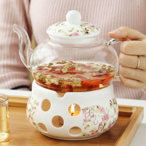 Ceramic Scented Teapot Scented Tea Set Transparent Cup Glass Flower and Fruit Flowering and Fruiting Teapot Heat-Resistant Candle Heating Suit