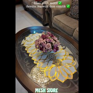 Taplak Meja Ruang Tamu Warna Gold & Silver Anti Air PVC - Uk. 40x85 Cm - Random
