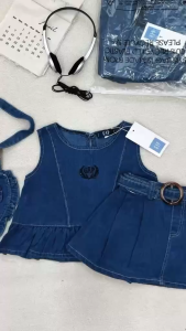 VN A659 Denim Skirt and Top Set for Girls with Cute Bag Toddler Baby Girl Casual Outfit 3PCS Korean Style Set