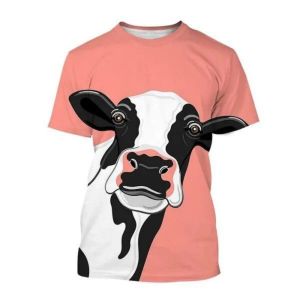 Cartoon Interesting 3d Printed Cow Pattern Fashion Mens And Womens Round Neck Short Sleeve T-Shirt Loose Casual Funny Top