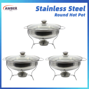 Stainless Steel Round Hot Pot with Fuel Alcohol Rack Food Warmer Suitable for Catering Buffet