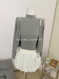 True Two-Piece Short Sleeveless Top Base Layer Vest Cardigan Grey/Buried Blue/Milk White/Light Yellow Womens Korean Style T-shirt