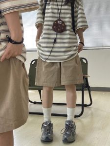 กางเกงขาสั้นผ้ายีนส์ทรงหลวมสไตล์ญี่ปุ่นสำหรับผู้หญิง กางเกงขายาวทรงหลวมสไตล์อเมริกันย้อนยุค สีกรมท่า กางเกงขายาวทรงสลิมฟิต