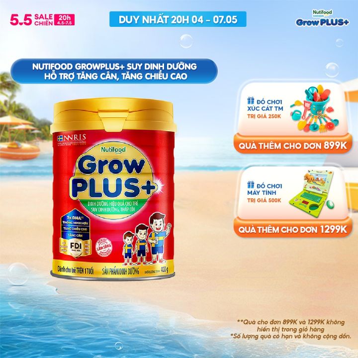Sữa Bột Nutifood GrowPLUS+ Suy Dinh Dưỡng 400g - Hỗ Trợ Tăng Cân, Tăng Chiều Cao Trên 1 Tuổi (Lon 400g)