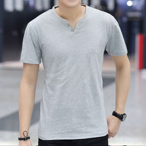 AKT | Spring and Summer Long Sleeve Buttoned V-Neck T-Shirt Cotton Slim Fit 1