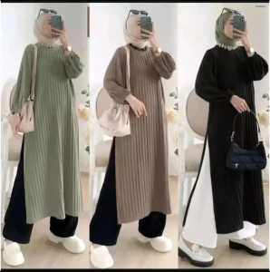 COD LONG TUNIK KNIT HORNET PREMIUM TEBAL LENGAN KARET ATASAN WANITA