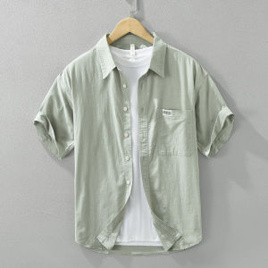 Mens Pure Color Short Sleeve Shirt Summer Versatile Refreshing White Thin Breathable Half Sleeve Dopaamine Style Casual Wear