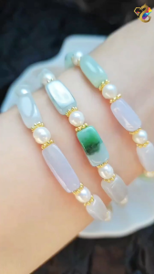 Premium Grade Icy Duo Bao Jadeite A-Grade Freeform Bracelet