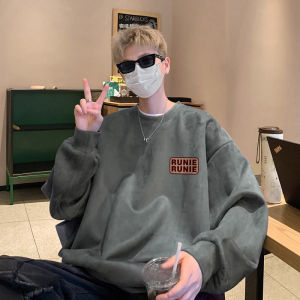 American High Street Suede Sweatshirt Mens Casual Loose round Neck Jacket Autumn Winter Trendy Brand Upper Apparel