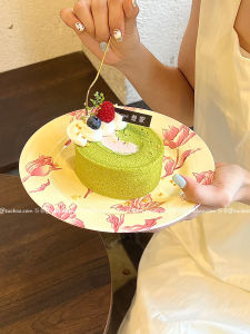 French Vintage Style Ceramic Pasta Dish Pink Iris Flower Dessert Cake Plate Breakfast Pastries round Shape China Origin