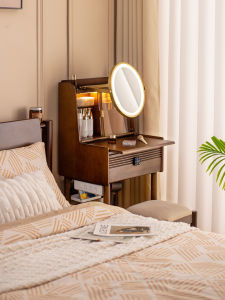 Small Size Solid Wood Makeup Table with Fingerprint Lock Drawer Master Bedroom French Vintage Style 50cm Wooden Makeup Desk