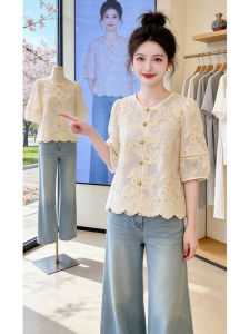 Shalldoer | Traditional Chinese Inspired Short Sleeve Embroidered Lace Shirt Thin