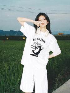 Cotton Crew Neck Print Short Sleeve T-Shirt Womens Summer New Arrival Loose Small Stylish Niche Style Half Sleeve Top Clothes