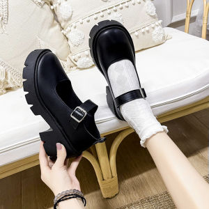 Black Thick Bottom British Style Womens Shoes Spring New All-Match Lolita JK Mary Jane Low Cut Single Shoes Fashionable Flats