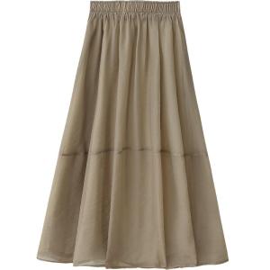 Khaki Organza A-Line Long Skirt Half Skirt