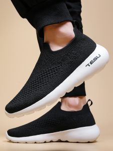Comfortable Breathable Walking Shoes Mens Slip-On Sports Shoes Elastic Shoe Covers Easy Wear Casual Shoes Mesh Upper