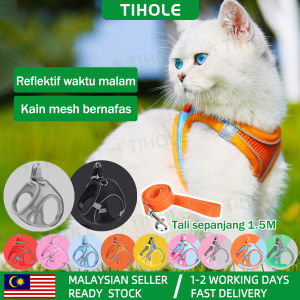 TIHOLE Escape Proof Cat Dog Pet Puppy kitten walking Harness Reflective Adjustable Mesh Vest with Dual Lock Hook Loop Buckle chest strap leash Breathable Anti Choke Design for Indoor Outdoor Tali Kucing Berjalan