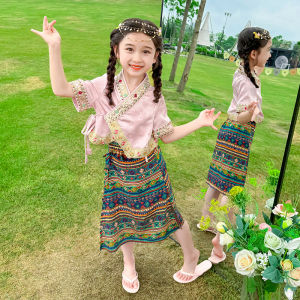 New 2025 Childrens Dai Minority Clothing Water-Spraying Festival Performance Costume for Girls Ethnic Minority Style