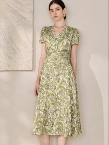 Roey s house | Elegant Floral Satin V-neck Summer Date & Work Dress