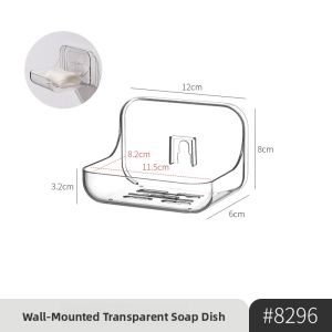Transparent Soap Box Wall-Mounted Home High-End Bathroom Drainage Soap Storage Rack Luxury Design No-Punching Required