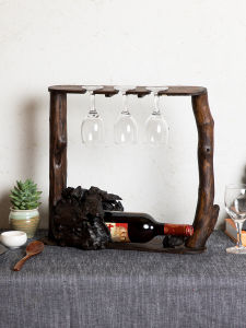 Thai Style Wine Bottle Rack Wooden Stand Creative Wine Glass Holder Hanging Design Home Decor High Leg Wine Cup Holder