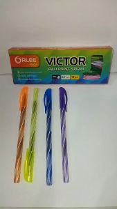 (1 KOTAK ISI 12PCS) BALLPOINT PULPEN SEMI GEL INK ORLEE 888 VICTOR SPIRAL ULIR 07mm BOLPEN HITAM